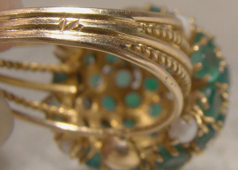 14K Green Chrysoprase and Pearls Dome Cocktail Ring 1960s - Size 6-1/4