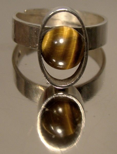 Kultaseppä Salovaara Ky Sterling Silver Tiger Eye Ring 1970s Finland