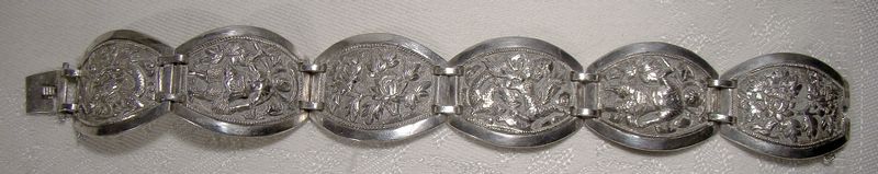 Chinese Silver Scenic Links Bracelet 1920s