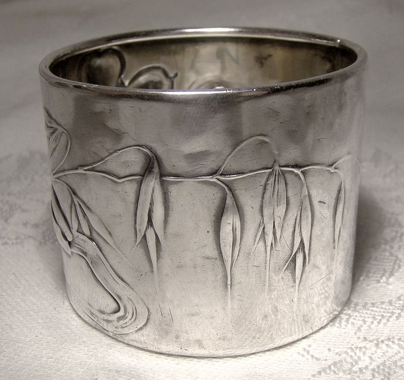800 Silver Art Nouveau Floral German Napkin Ring 1900