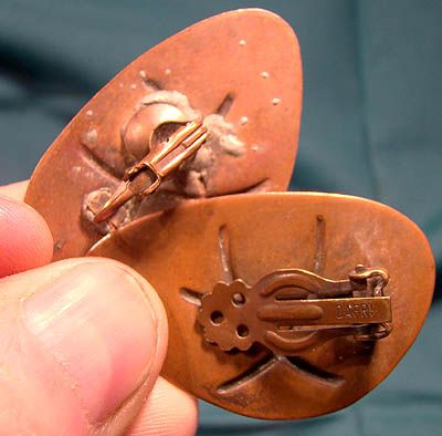 Signed Dafri Copper Ultramodern Pin Brooch and Earrings Set 1950s