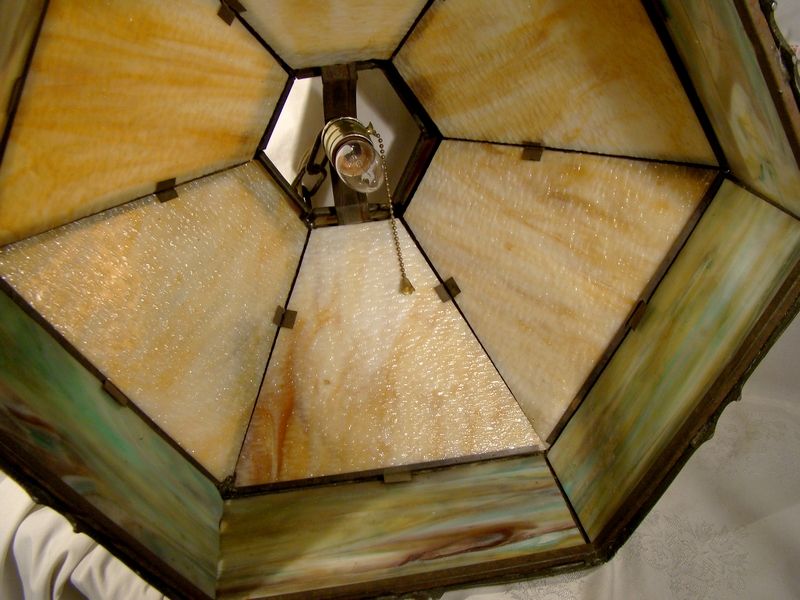 Authentic 1920s Slag Glass Scenic Chandelier Ceiling Lamp