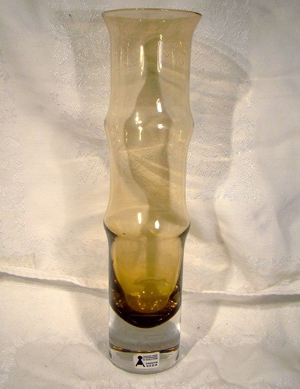 Bo Borgstrom Aseda Glasbruk Sweden Art Glass Amber Bamboo 9-3/4" Vase