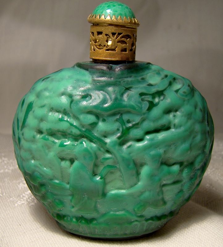 Curt Schlevogt Czechoslovakia Malachite Glass Perfume Bottle 1930s