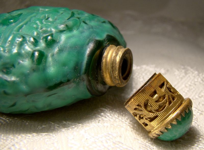 Curt Schlevogt Czechoslovakia Malachite Glass Perfume Bottle 1930s