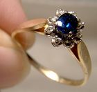 10K Yellow Gold Sapphire and Diamonds Cluster Ring Size 8-1/4