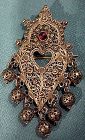 Indonesian Gilt Sterling Silver Filigree Garnet Pin Brooch 1900 1920