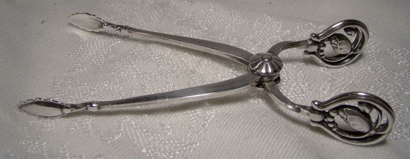 1920s Georg Jensen Blossom Sterling Silver Sugar Tongs