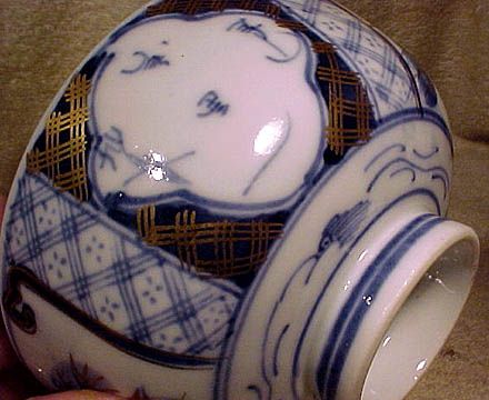 Pair 19thC Japanese Meiji Blue White Porcelain Covered Bowls