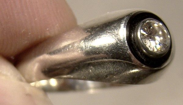 14k White Gold Man's DIAMOND Black ONYX Bullseye Ring Birks 1930s 1950