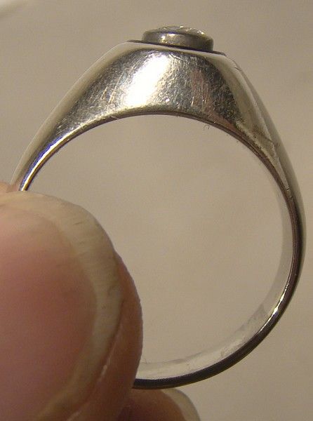 14k White Gold Man's DIAMOND Black ONYX Bullseye Ring Birks 1930s 1950