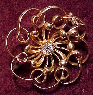 Victorian 14K DIAMOND BROOCH Pin 1890 14 K Whirling Circle