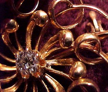 Victorian 14K DIAMOND BROOCH Pin 1890 14 K Whirling Circle