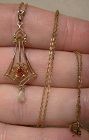 Edwardian 10K Yellow Gold Baroque Pearl Pendant on Chain
