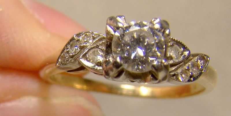 14K Yellow Gold Diamonds Engagement Ring 1940s - Size 6-1/2 with Appr.