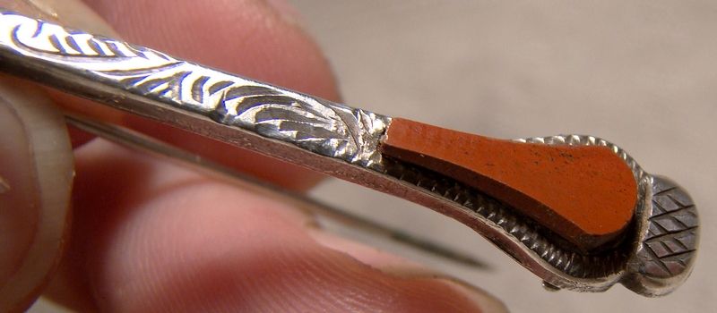 Scottish Sterling Silver Broad Axe Pebble Broadaxe Pin Brooch 1880