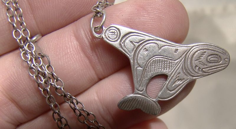 Haida West Coast Canada Native Sterling Whale Pendant Chain Necklace
