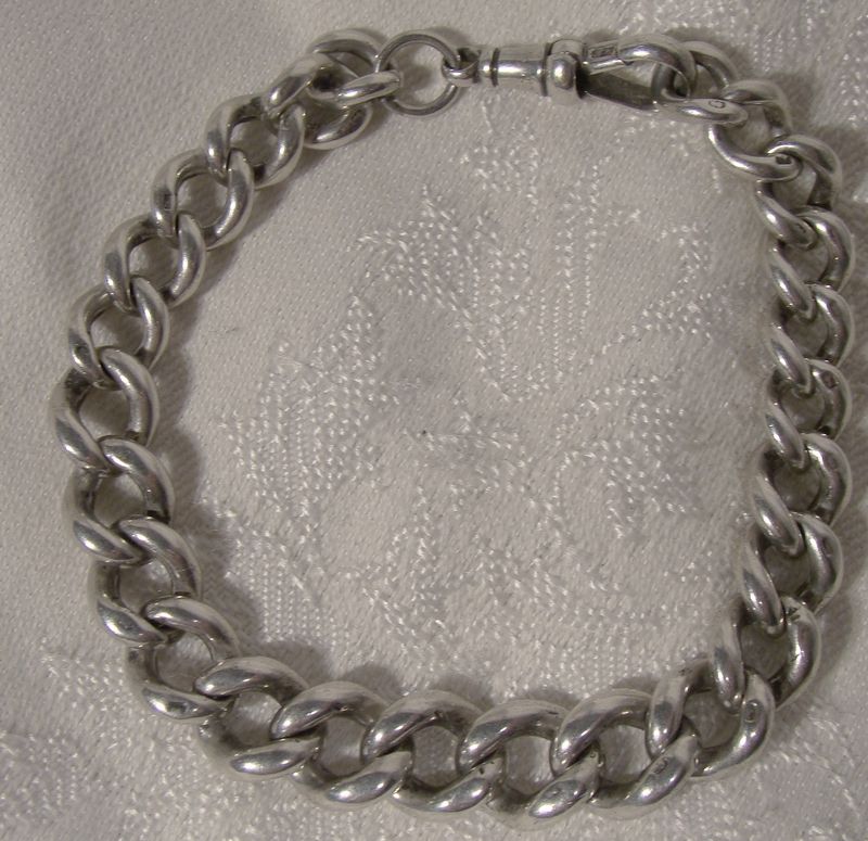 Heavy Sterling Silver Watch Chain Graduated Bracelet 1880s