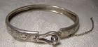 Victorian Hand Engraved Sterling Silver Bangle with Double Loop Clasp