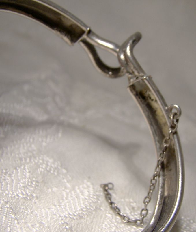 Victorian Hand Engraved Sterling Silver Bangle with Double Loop Clasp