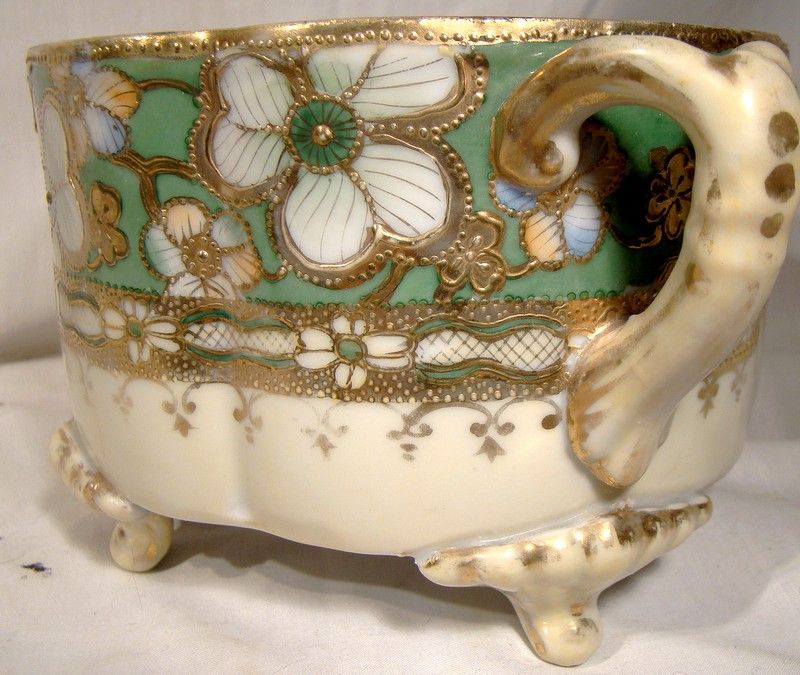 Royal Nippon Hand Painted White Green &amp; Gold Floral Jardiniere Plant
