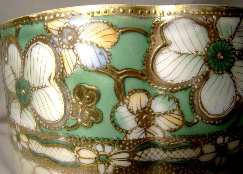 Royal Nippon Hand Painted White Green &amp; Gold Floral Jardiniere Plant