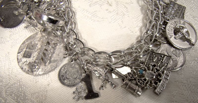 Sterling Silver Charm Bracelet with 24 Charms Double-Link Design 1970s