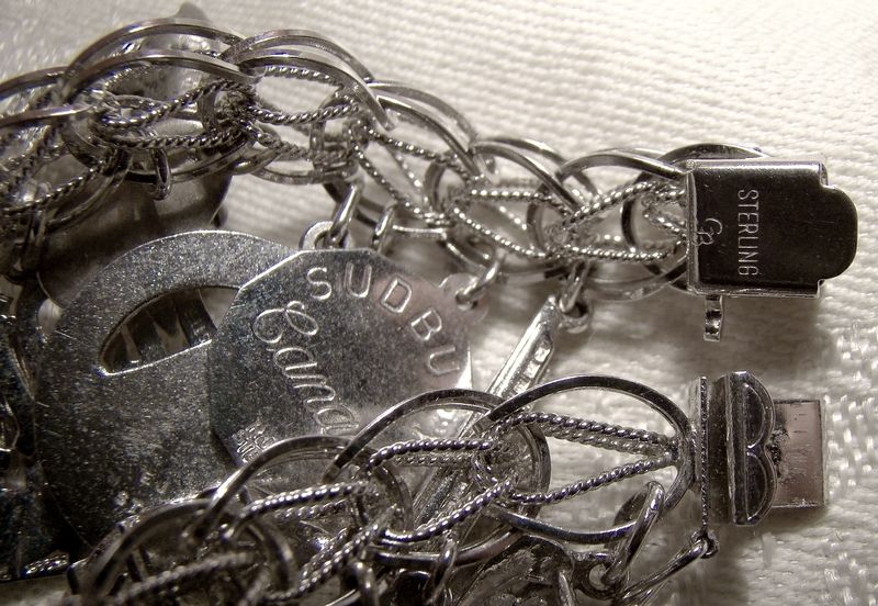 Sterling Silver Charm Bracelet with 24 Charms Double-Link Design 1970s