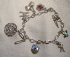 Sterling Chain Link Charm Bracelet with 9 Charms 1960s