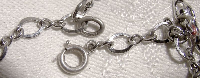 Sterling Chain Link Charm Bracelet with 9 Charms 1960s