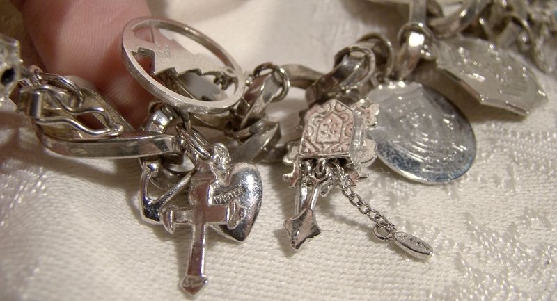 Huge Chain Link 800 Silver and Sterling Charm Bracelet with 15 Charms