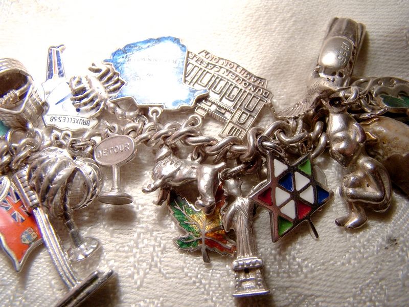 Exceptional Chain Link Sterling Silver Charm Bracelet with 39 Charms