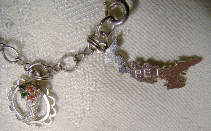 Chain Link Sterling Silver Charm Bracelet with 10 Charms 1970s