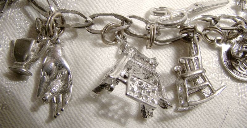 Textured Folded Link Sterling Silver Charm Bracelet with 17 Charms