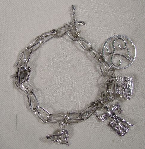 Forstner Fold Over Link Sterling Silver Charm Bracelet with 5 Charms