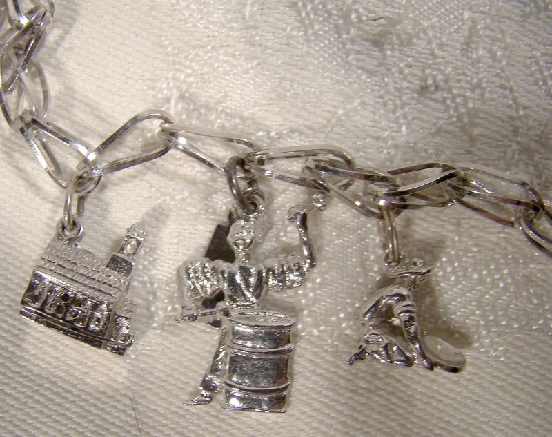 Forstner Fold Over Link Sterling Silver Charm Bracelet with 5 Charms