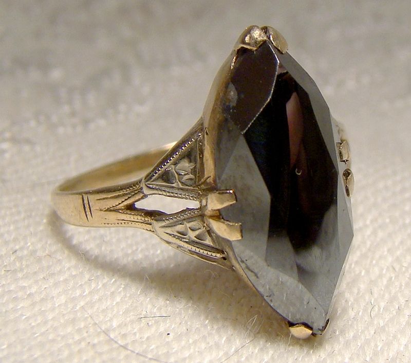 10K Art Deco Black Alaskan Diamond Ring 1930s - Size 5-1/2
