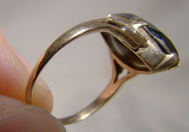 10K Art Deco Black Alaskan Diamond Ring 1930s - Size 5-1/2