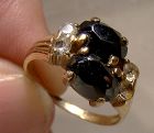10K Twin Black Alaskan Diamonds and White Sapphires Ring 1950s