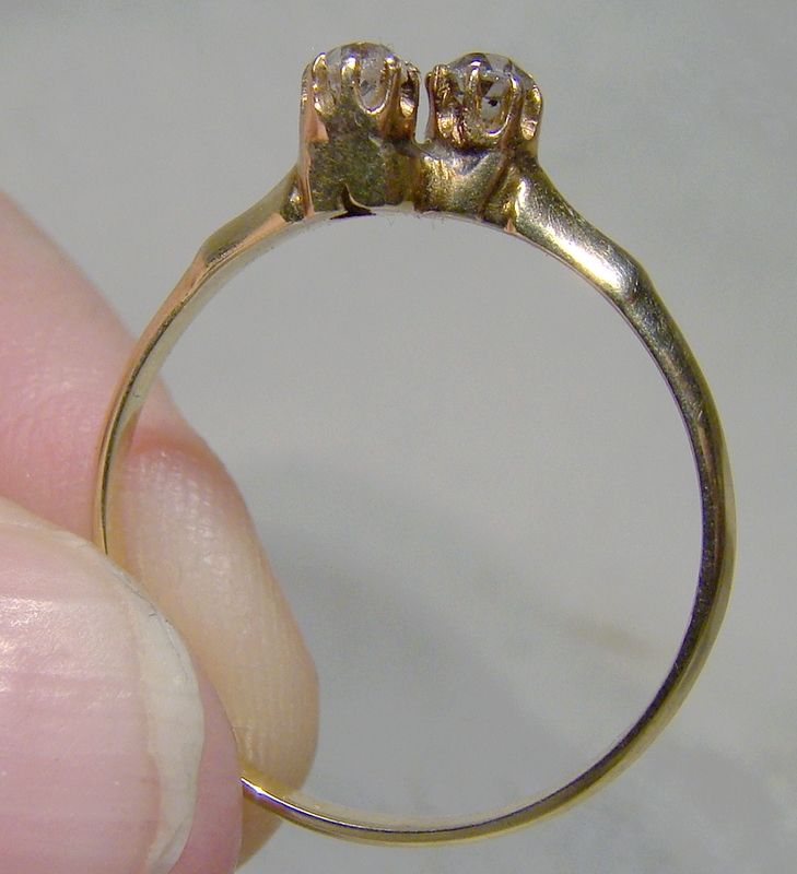 14K Twin Antique Cut Diamonds Ring Pre 1920 - Size 7