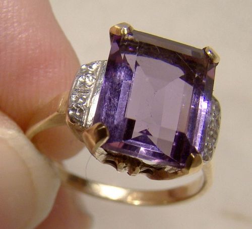 10K Yellow Gold Amethyst Ring 1930 1940 - Size 5-1/2