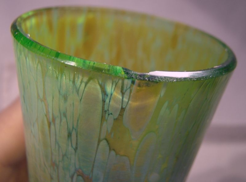 Loetz Crete Papillon 7&quot; Czech Art Glass Green Vase 1900