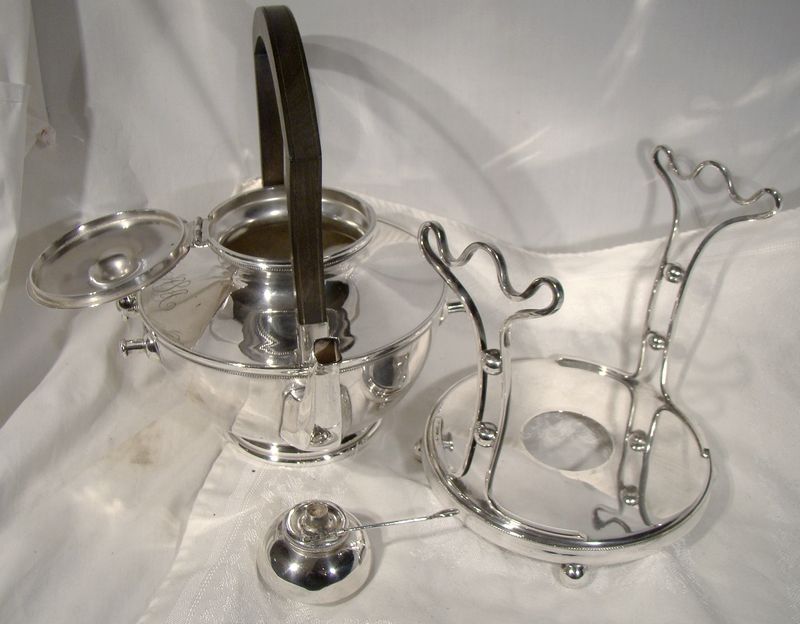 Barbour Silver Co. Silver Plated Tilt Kettle, Stand and Burner