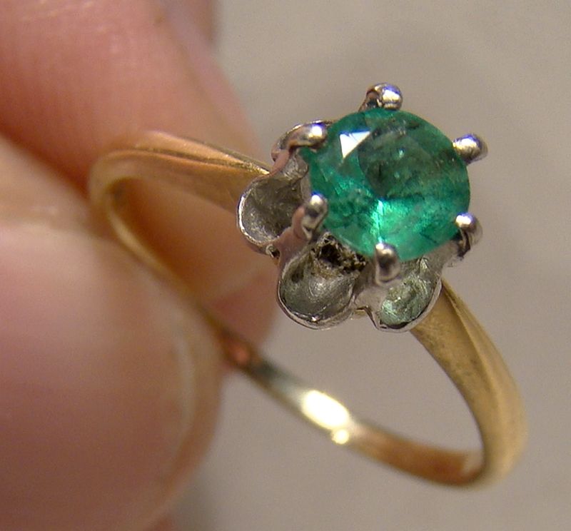 18K Yellow Gold Emerald Solitaire Ring 1930s - Size 5