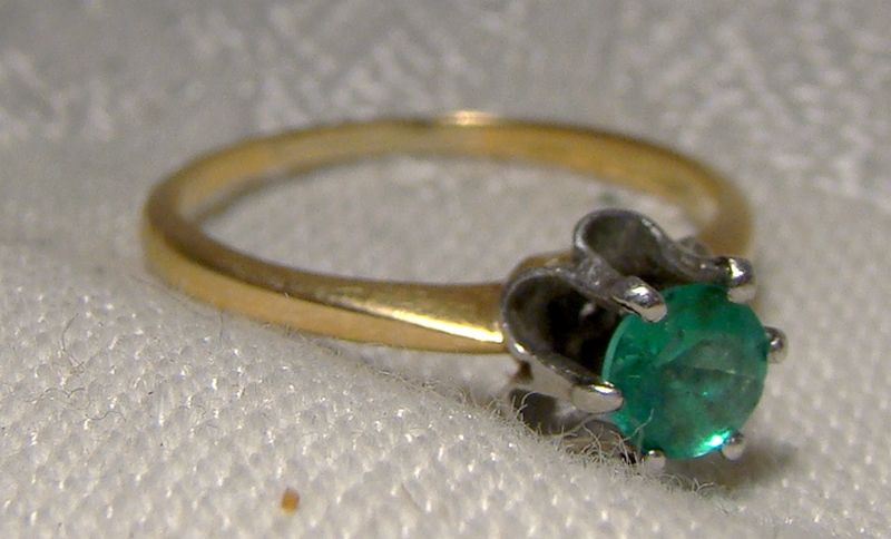 18K Yellow Gold Emerald Solitaire Ring 1930s - Size 5