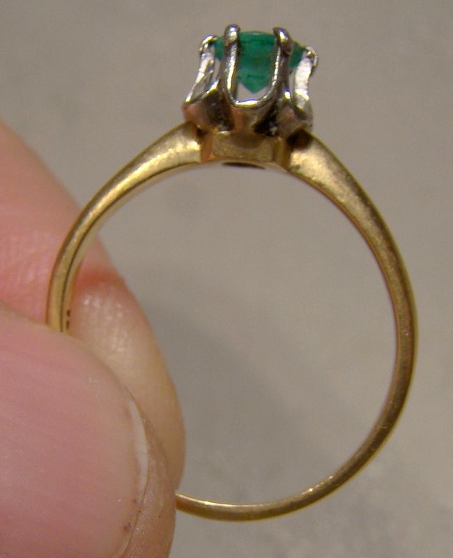 18K Yellow Gold Emerald Solitaire Ring 1930s - Size 5