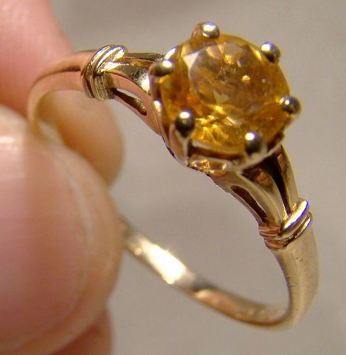 10K Citrine Citrene Solitaire Ring 1950s - Size 8