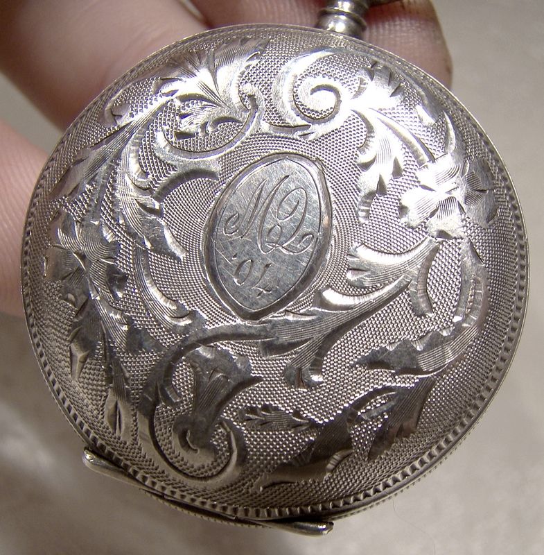 Swiss Sterling Silver Engraved Hunter Case Pocket Watch with Chain
