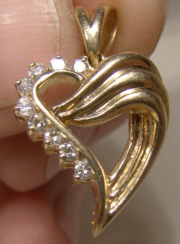14K Yellow Gold Heart Pendant with Diamonds 1970s