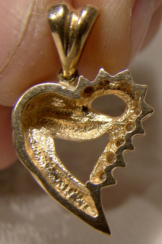 14K Yellow Gold Heart Pendant with Diamonds 1970s